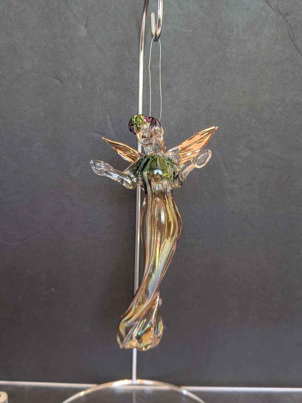Handblown Iridescent Glass Angel Ornament - Multicolor